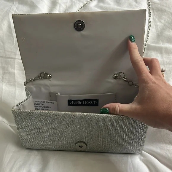 Long sparkly silver evening purse - Picture 3 of 3